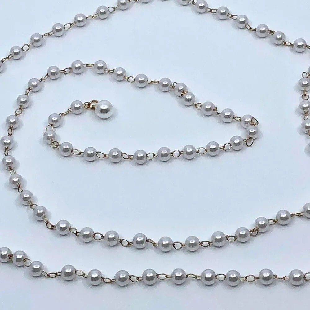 White Faux Pearl Gold Coquette Body Chain Belt, Fits Up to 42 Inches, X7GA1241